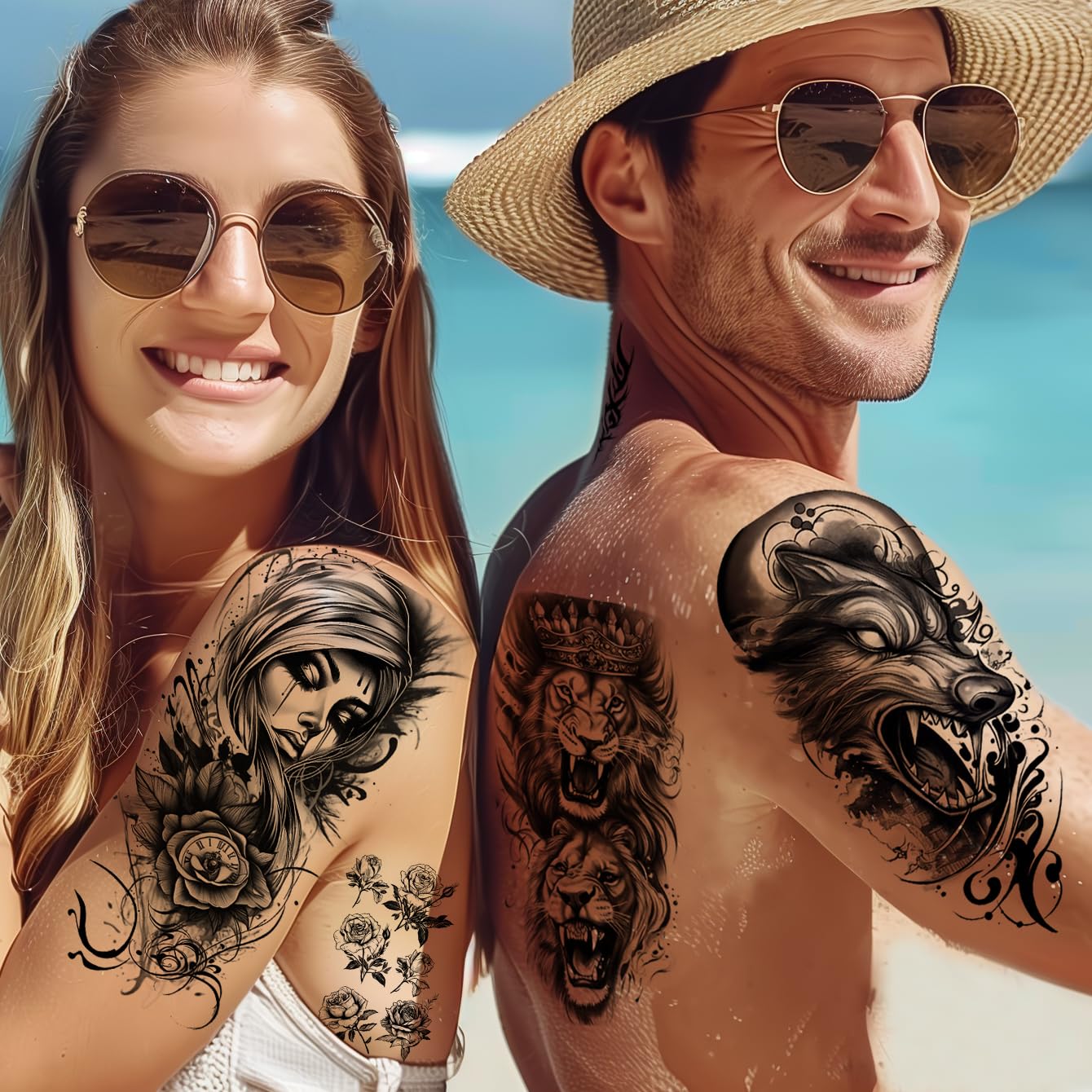 72 Sheets Super Temporary Tattoos for Men Women Adults, Black 3D Realistic Scary Animals Skulls Scars - Image 3