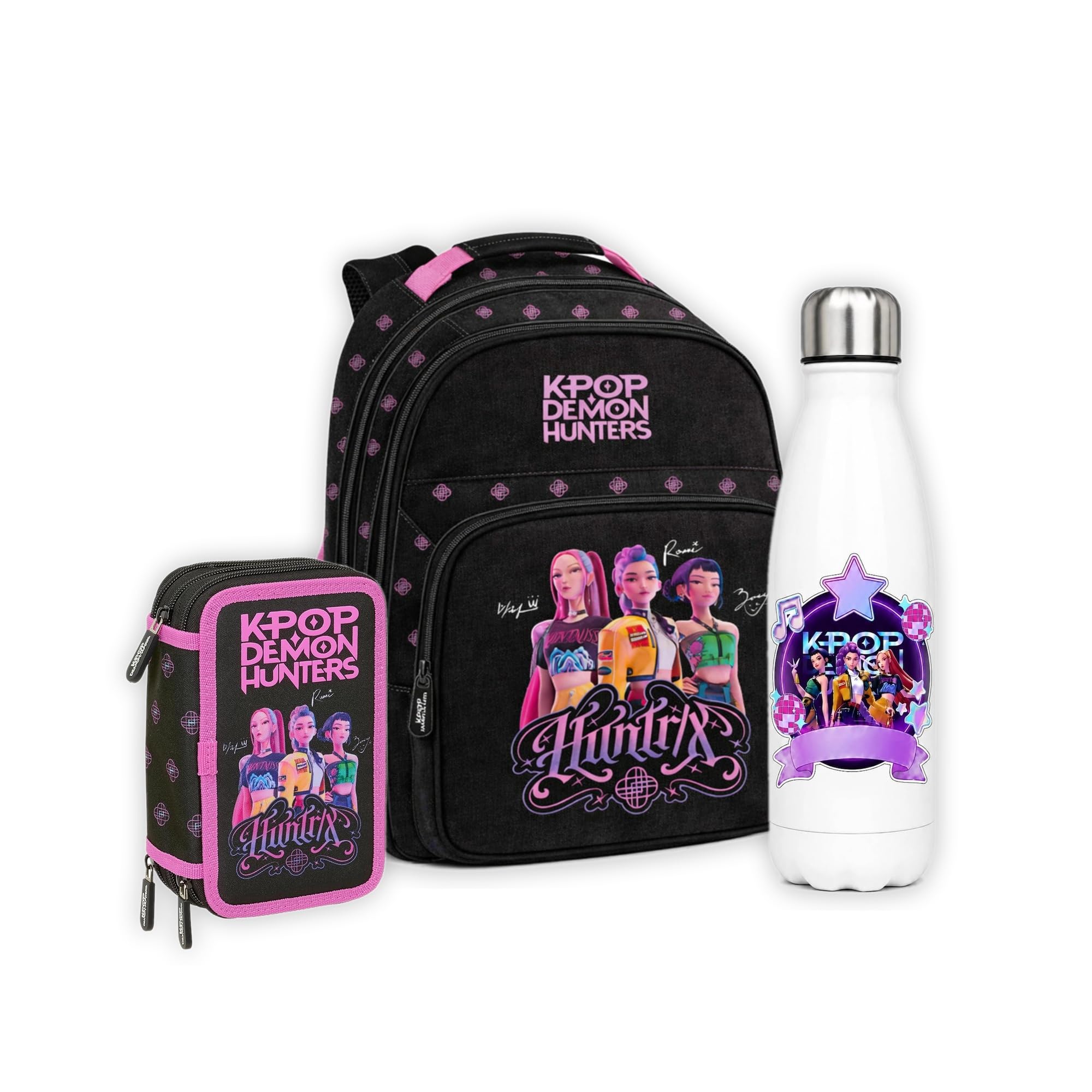 VARZI Zaino + Astuccio KPop Demon Hun ters Huntrix con Borraccia in Omaggio - Set Scuola Bambina KPop Fan
