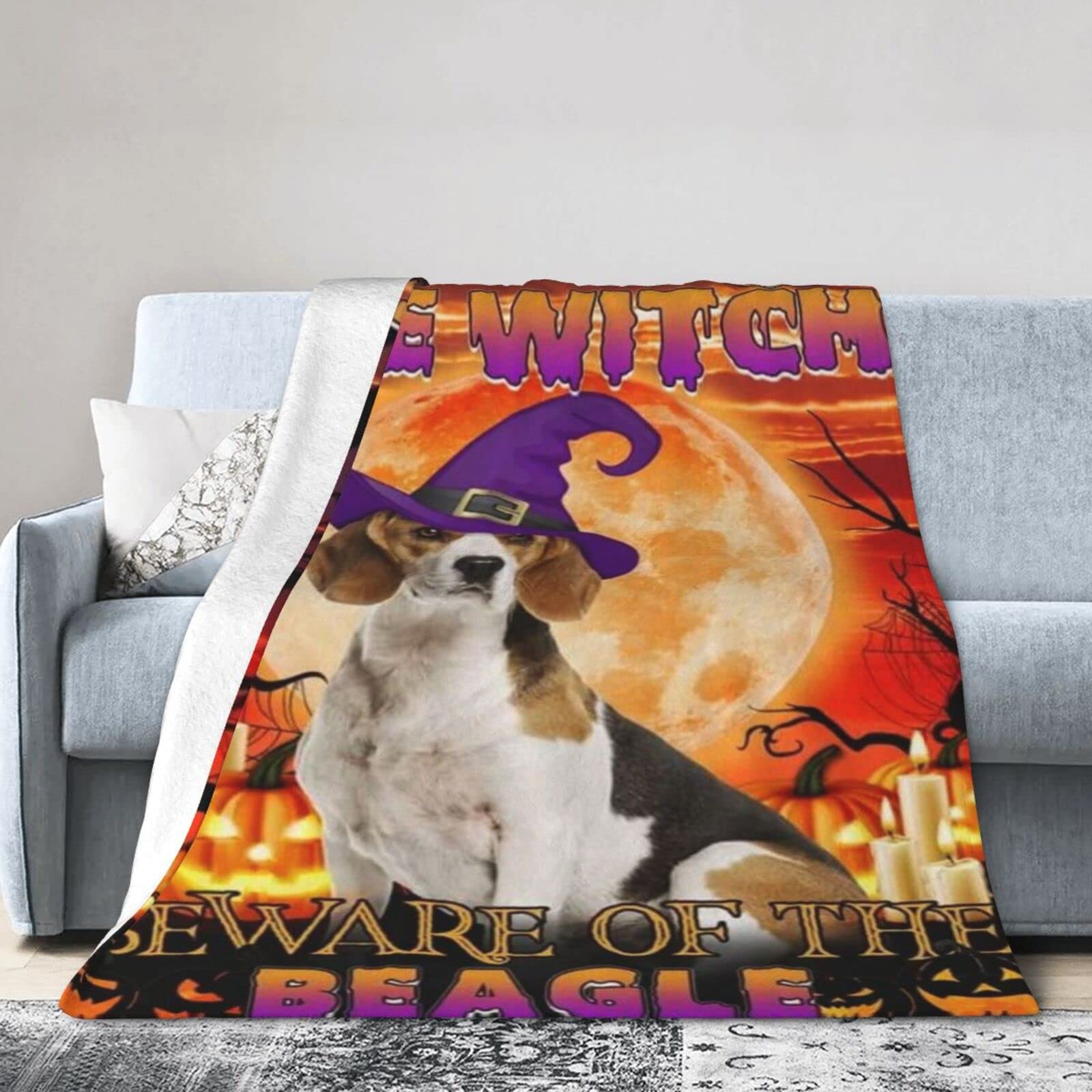 Lsjuee Christmas Flannel Fleece Blanket 40"X30" Halloween. Beware of The Beagle Bed Throw Blanket Funny Ultra-Soft Travel Winter Blankets for Mens Keep Warm
