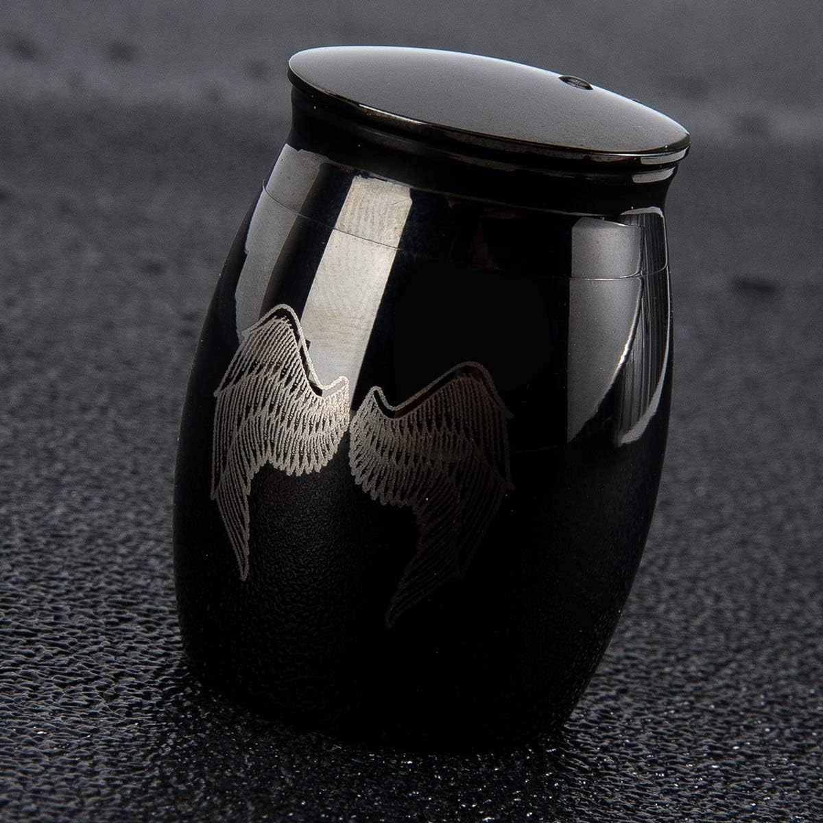 Personalized Mini Keepsake Urns - Custom Photo Text/Date Urn for Human Ashes Waterproof Decorative Cremation Funeral Urns Extra Small Ashes Holder Custom Text - Black - Angel Wings