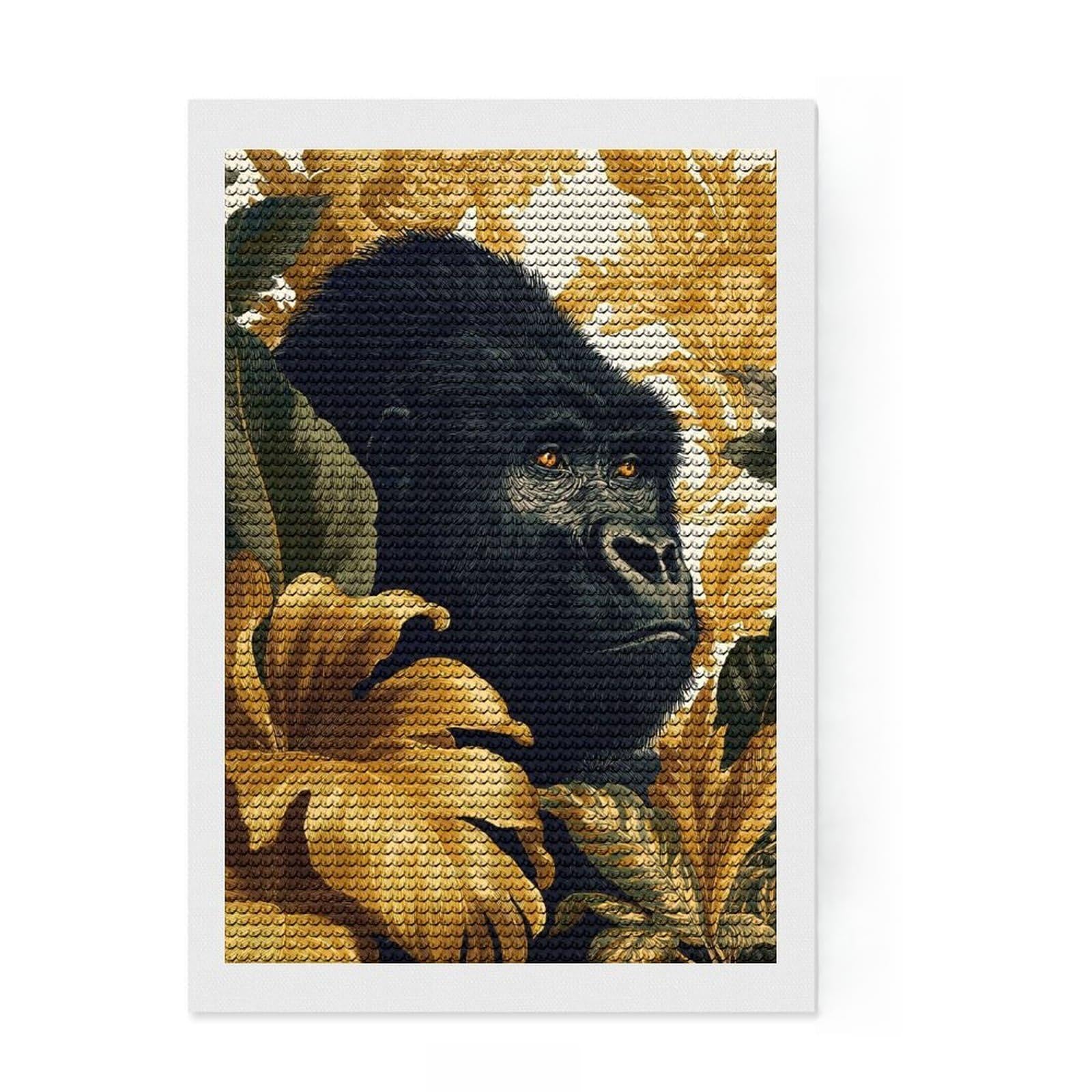 Junmoney Gorilla Portrait with Floral Background Diamond Painting Set 8"x12", for Craft Lovers, Relaxing DIY Hobby, Cosy Home Accent, Festive Craft Gift