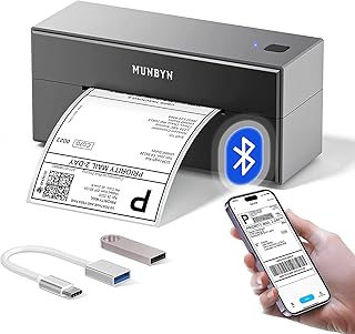 MUNBYN Bluetooth Label Printer 4x6, Bluetooth Thermal Label Printer, High-Speed 150mm/s, One-Click Setup, Compatible with CanadaPost, USPS, UPS, FedEx, Shopify, Amazon, Ebay,