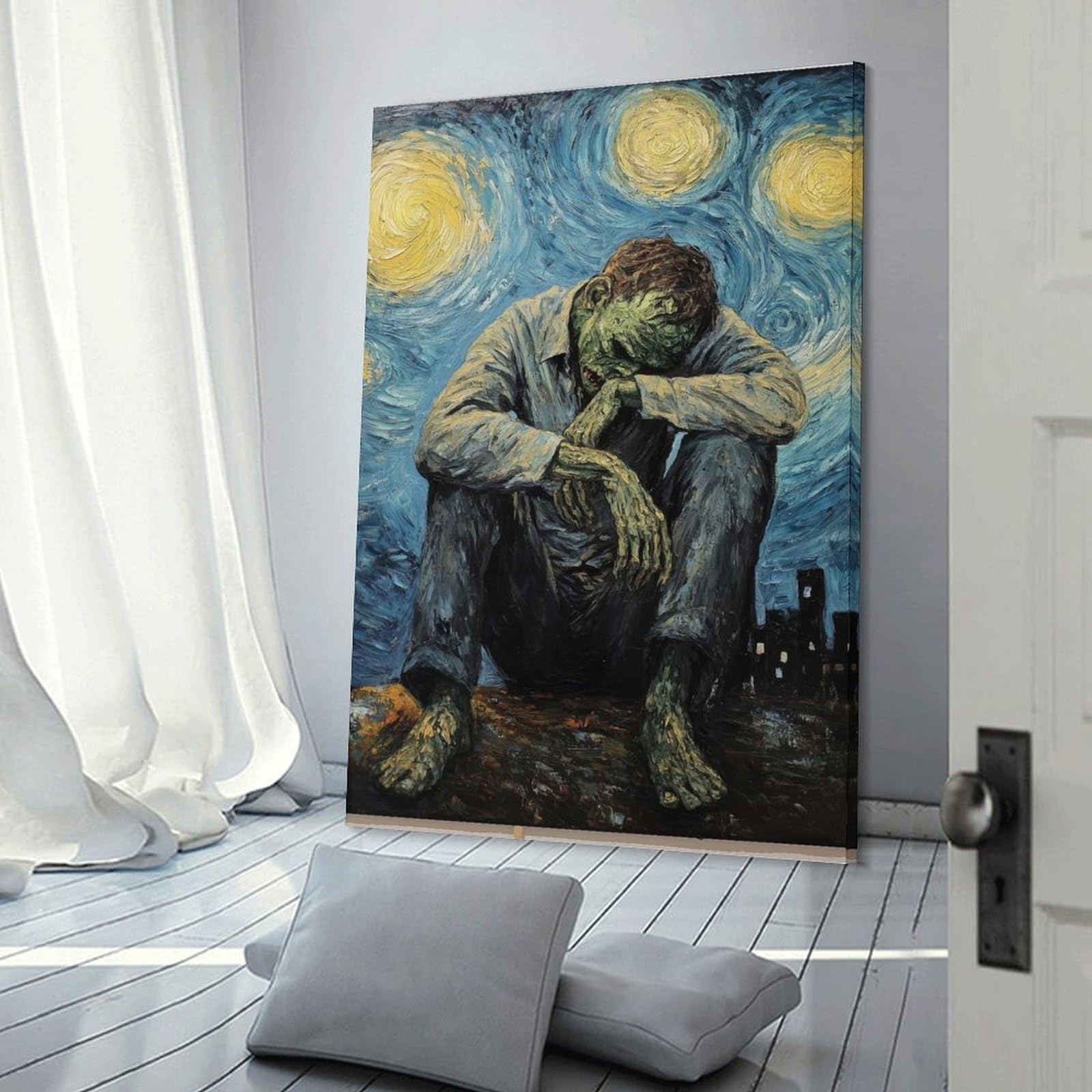 Junmoney Frame-Style-11 Canvas Wall Decor Starry Night Loneliness, 24X36inch(60X90cm), For Living Room, Bedroom, Office Or Hallway, Decorative Artwork With Broad Appeal