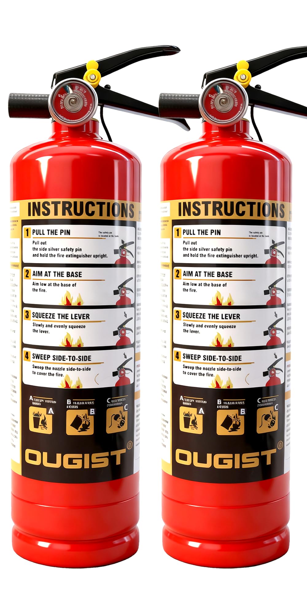 Ougist ABC Fire Extinguisher for Home, 2.5lb Small Fire Extinguisher for Kitchen & Garage, Vehicle Fire Extinguisher for Truck, Car and Boat, Professional Safety Grade, Red-2 Pack