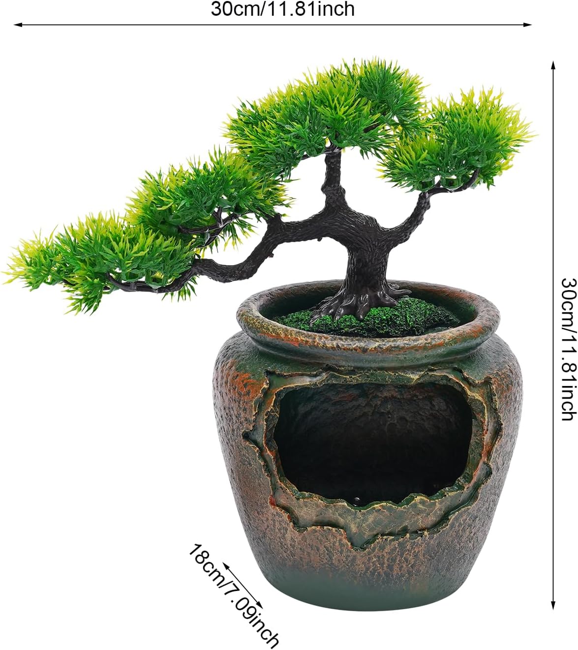 Tabletop Water Fountain with LED Light, Artificial Trees Resin Desktop Waterfall Atoamizer Mini Decor for Indoor Home Office Bedroom