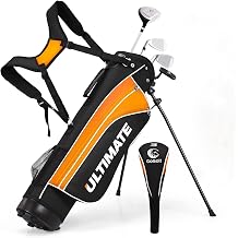 Kids Golf Clubs, Golf Stand Bag, 3# Fairway Wood, 7# & 9# Irons, Putter, Headcover & Rain Hood, Youth Golf Clubs for Boys & Girls, Junior Golf Clubs, Ages 8-10, Right-Handed, Orange