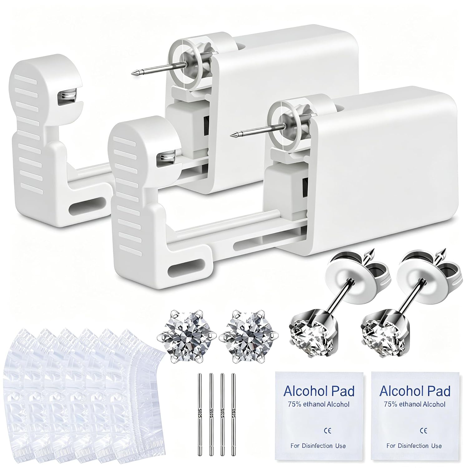 Anzero Ear Piercing Kit Disposable Ear Cartilage Piercing Gun Kit with Sterile CZ Studs, Painless Piercing Gun for Home Self-Use, Easy & Safe Piercing for Women, Men & Girls - 5MM 2Pcs
