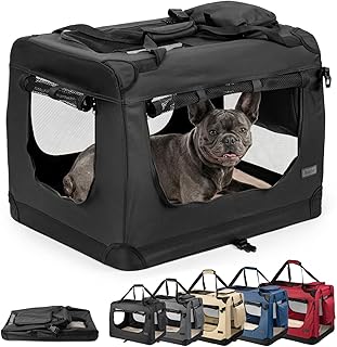 lionto Hundetransportbox faltbar für Reise & Auto, 70x52x50 cm, stabile Transportbox mit Tragegriffen & Decke für Katzen & Hunde bis 15 kg, robuste Hundebox aus Stoff für klein & groß, schwarz