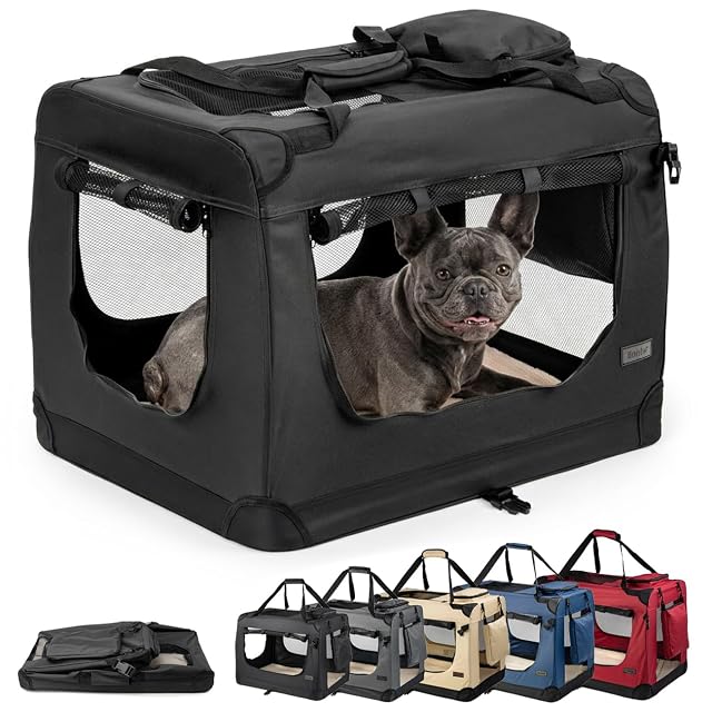 lionto Bolsa de Transporte para perros gatos box caja plegable, (L) 70x52x50 cm, Negro