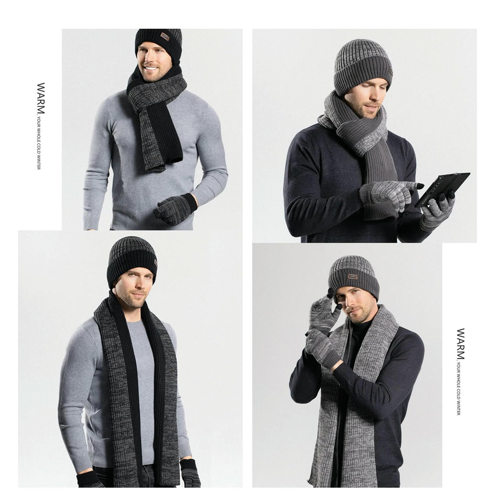 Mütze,Schal & Handschuh-Sets Schal-Set Für Damen Und Herren, 3-teilig, Bestehend Aus Einer Wintermütze, Einem Paar Handschuhen Warmen Outdoor-schal -blau-einheitsgröße