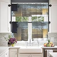 Vista 374 de Cenefas de cocina modernas con patrón de cobre marrón dorado para ventanas, cenefas opacas abstractas de marcas de arañazos y cortinas opacas