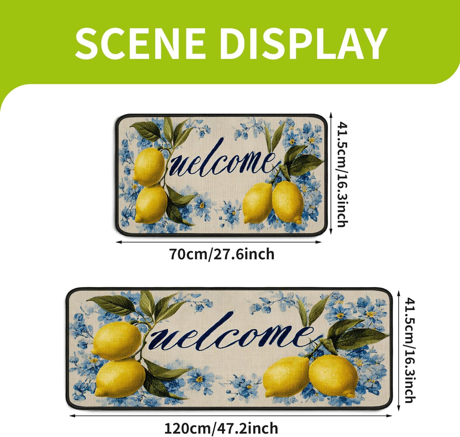Classic Kitchen Mats for Floor, 2-Piece Non-Slip Kitchen Rugs, Washable Kitchen Mat for Kitchen, Hallway, and Laundry Decor, Sizes 17"x30" + 17"x47"