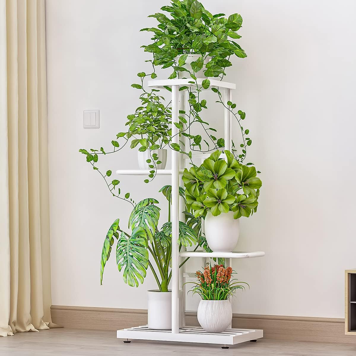 MTB Garden 4 Tier Metal Plant Stand for Indoor Outdoor Flower Pot Display Planter Shelf, White