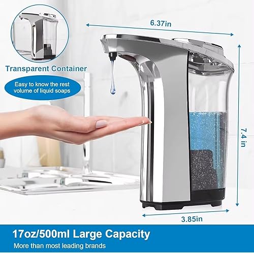 Miniatura 7 de Dispensador automático de jabón, dispensador de jabón para platos sin contacto de 17 oz16.9 fl oz con sensor infrarrojo de batería recargable USB, 5