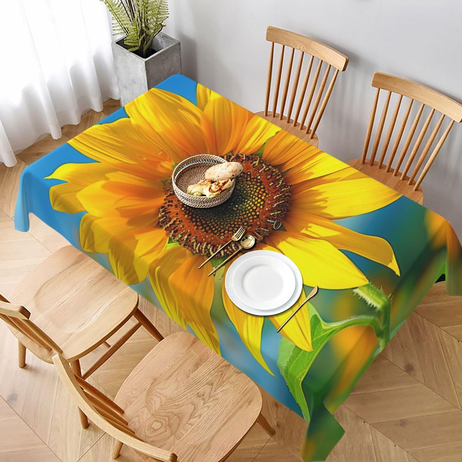 WPKJU Beautiful Sunflower Printed Tablecloth 60x90 in Water Resistant Table Cover Washable Rectangle Table Cloth for Dining Tables