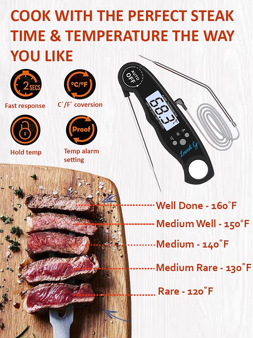 review Lavish G Dual Digital Instant Read Meat Thermometer Waterproof Food Thermometer Oven for Safe Deep Frying Baking Indoor Outdoor Cooking Grilling BBQ Black, 6.1 x 1.5 x 0.71 inches