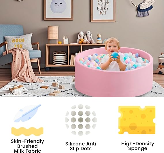 Zedachica Ball Pit for Toddlers 1-3 Memory Foam Ball Pits 35.4''x11.81'' Baby Ball Pit Indoor Game Round Play Ball Pool For Children for Girls and Boys (Pink, NO Balls)
