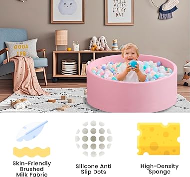 Zedachica Ball Pit for Toddlers 1-3 Memory Foam Ball Pits 35.4''x11.81'' Baby Ball Pit Indoor Game Round Play Ball Pool For Children for Girls and Boys (Pink, NO Balls)
