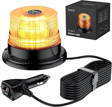 Justech LED Magnetic Strobe Light, Beacon Light, Emergency Warning Light | Super Bright, Strong Magnetic Base, IP65 Waterproof, 7 Flash Modes, 16Ft/5M Cord, 12-24V For Trucks Vehicle Snow Plow
