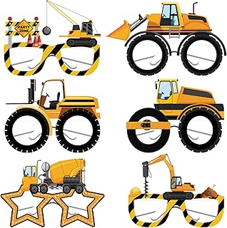 Construction Party Paper Glasses, Dump Truck Party Cardboard Glasses Photo Booth Props Engineering Trucks Birthday Party Funny Eyeglasses for Kids Boy Transportation Birthday Party Supplies Favor