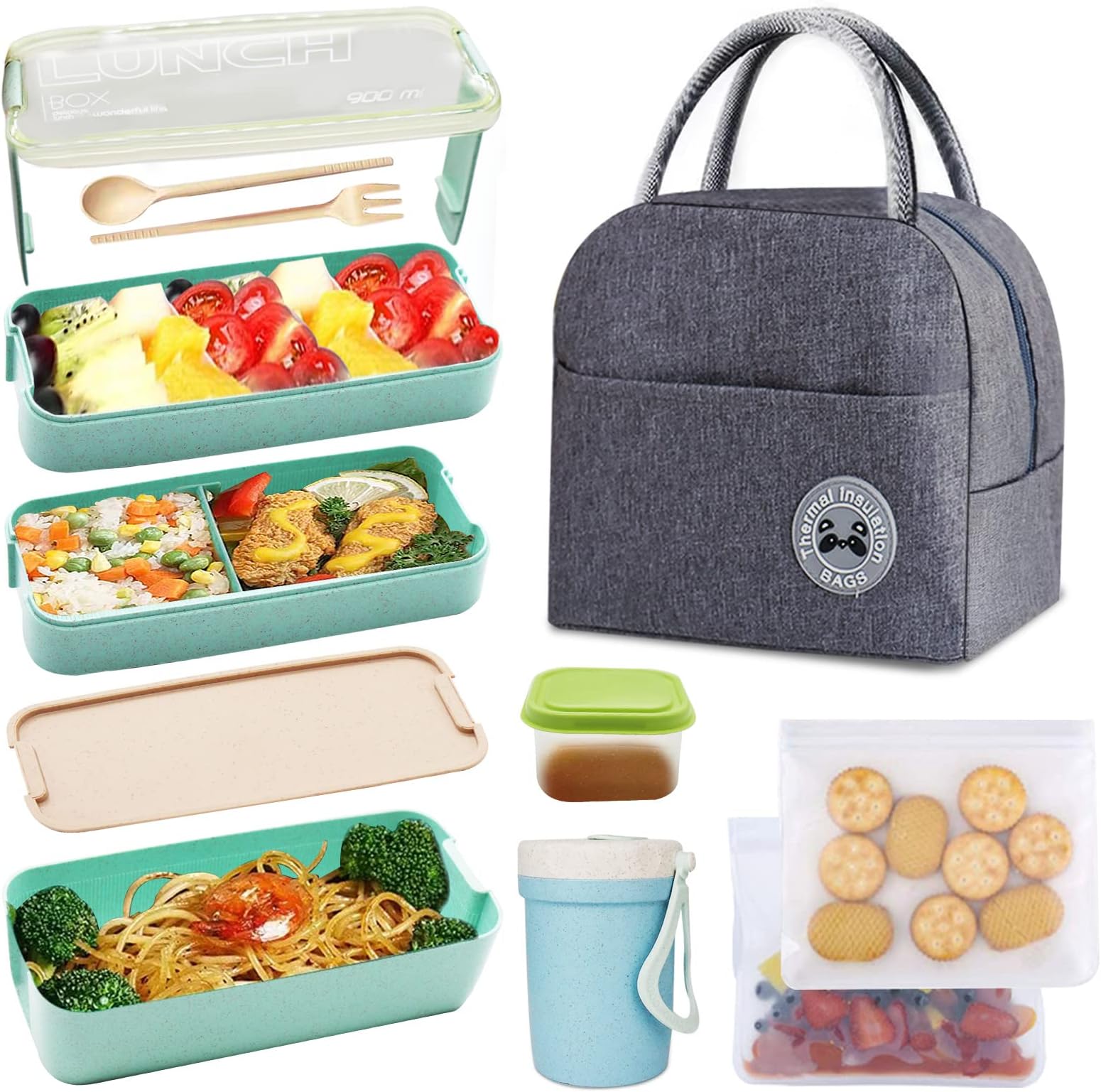 Bento Box Kit,Japanese Lunch Box 3-In-1 Compartment,Leakproof 3 Layer Lunch Container for Kids and Adults