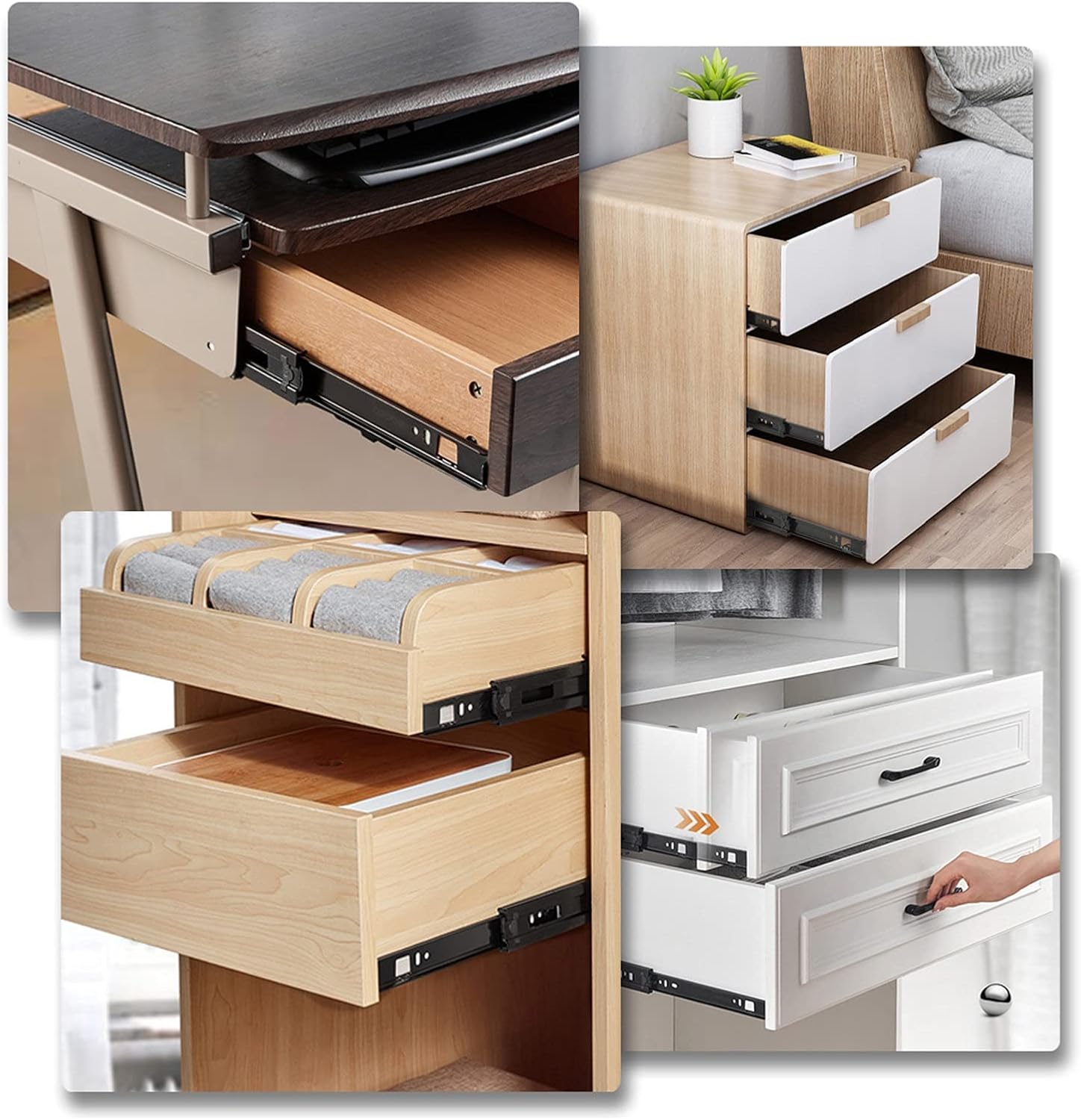 Heavy Duty 20" Full Extension Drawer Slides, 50kg Load Capacity, Side Mount Ball Bearing Runners for Cabinets, Smooth Operation, Durable Black Finish