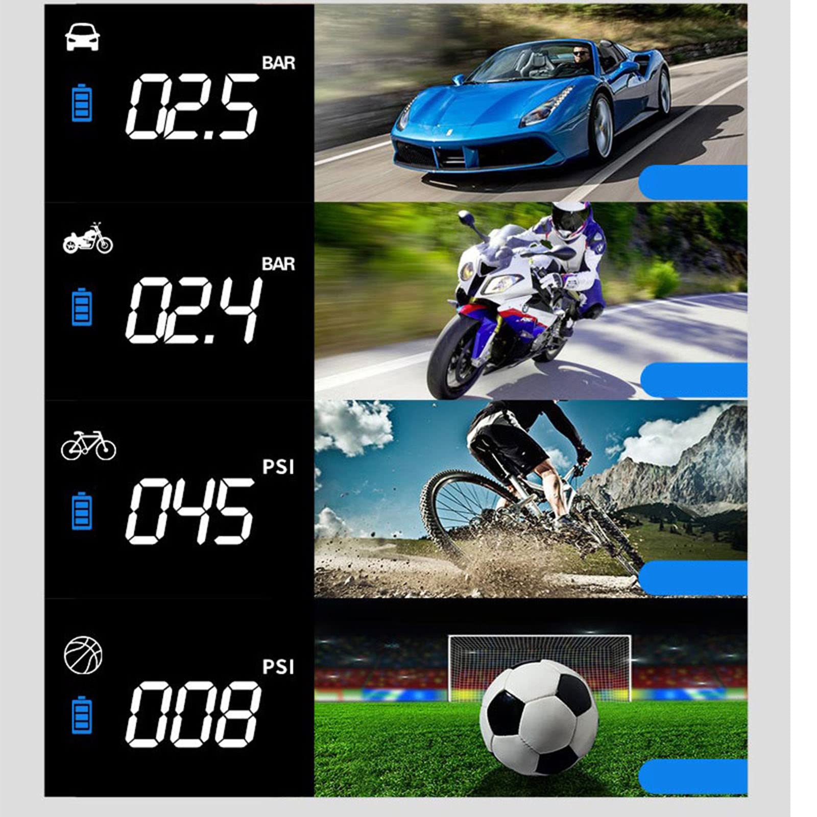 Gonfiatore per pneumatici per auto LED digitale elettrico bici da calcio pneumatici pompa ad aria piccola portatile