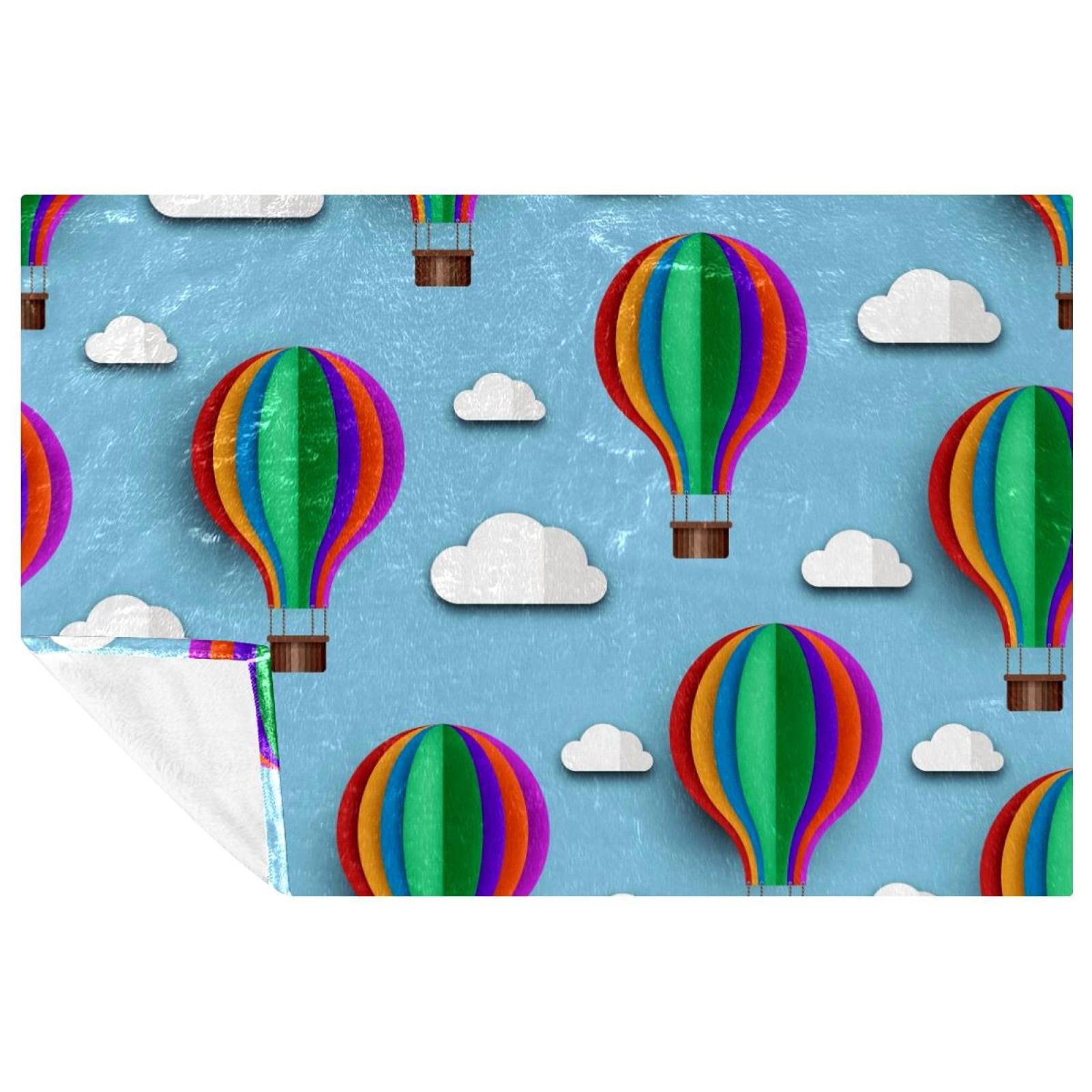 Plaid de pique-nique et camping motif montgolfi&egrave;re bleue
