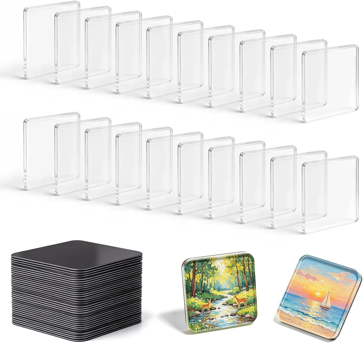 20 Pack Clear Acrylic Magnets Kit, Magnetic Photo Frames 2x2 Inch, DIY Acrylic Fridge Magnet Kit, Crafts, Kitchen, Classroom & Office Decor