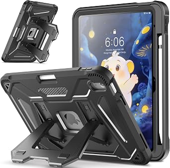 INFILAND Kids Case for iPad A16 11th Generation 11 Inch 2025, iPad 10th Generation 10.9 Inch 2022, Heavy Duty Rugged Shockproof Protective Cover with Dual-Support Folding Kickstand Black