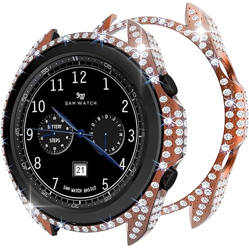 OHPROCS Case Cover Compatible with Samsung Galaxy Watch 3 41mm 45mm Band Accessories Luxurious Full Diamond Bling PC Bumper (Mist Gold, 45mm)