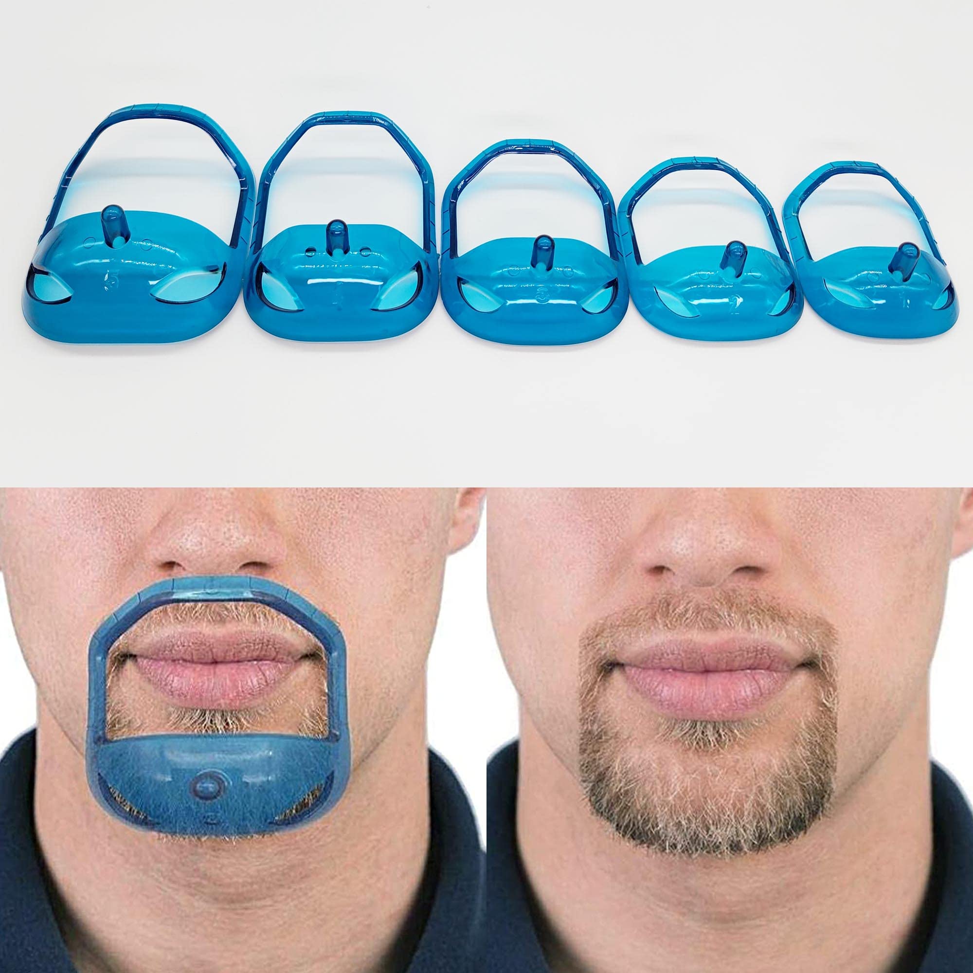 XCSJBeard Shaper Stencil Shaping Tool Beard Styling Stencil Beard Trimmer Moustache Styling Template Shaving Stencil Set for Men for Goatee Moustache Transparent Blue 5 Different Sizes