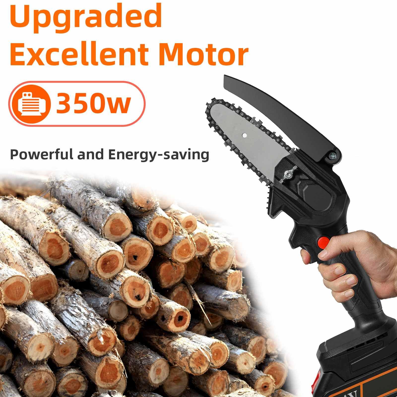 Mini motosierra de batería de 4 pulgadas, 21 V, 6500 mAh, mini motosierra eléctrica inalámbrica, 1 cadenas, para cortar madera, ramas, poda de jardín (2 baterías)