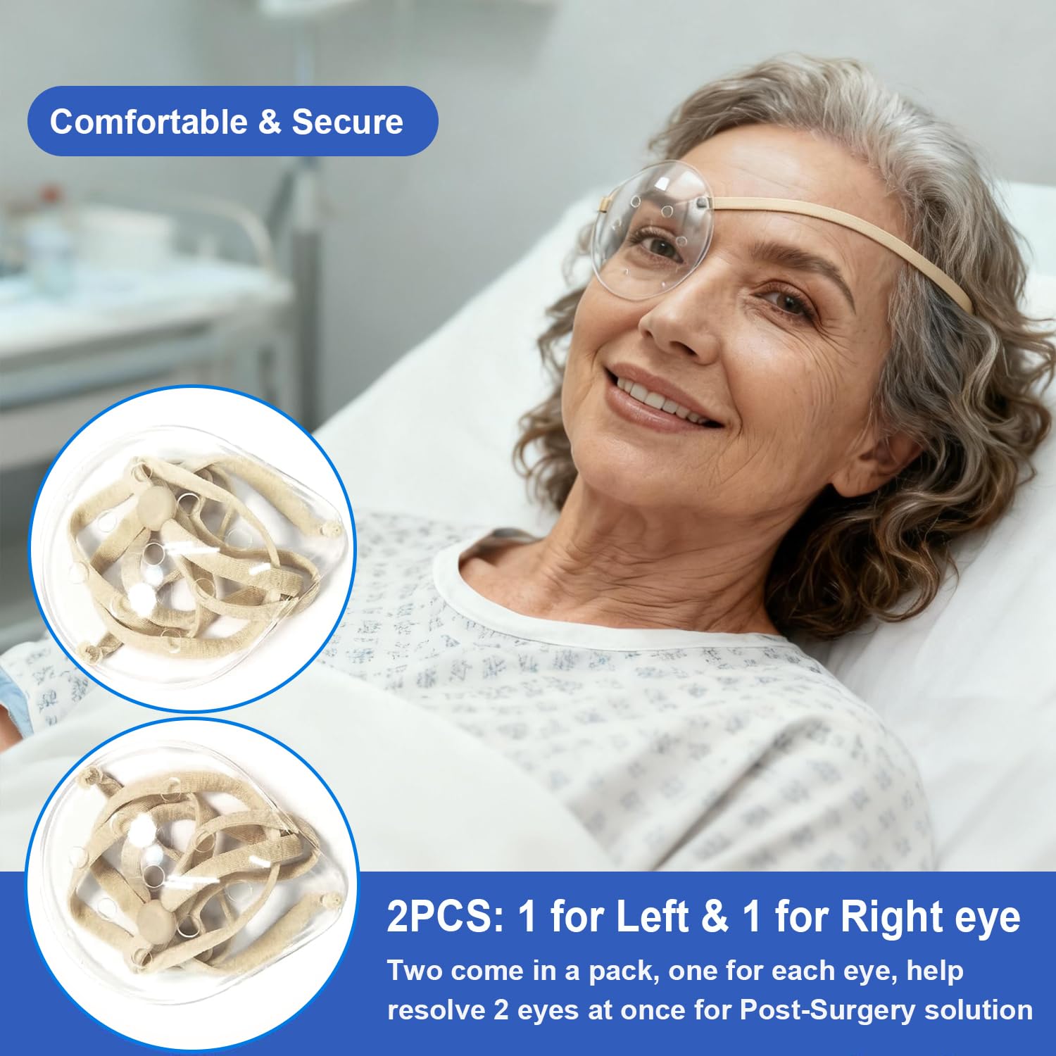 AMZVIO 2Pcs Clear Eye Shield after Cataract Surgery,Ventilated Eye Patch Covers for Sleeping with Adjustable Strap,Plastic Hard Eye Protector for Recovery(Beige)