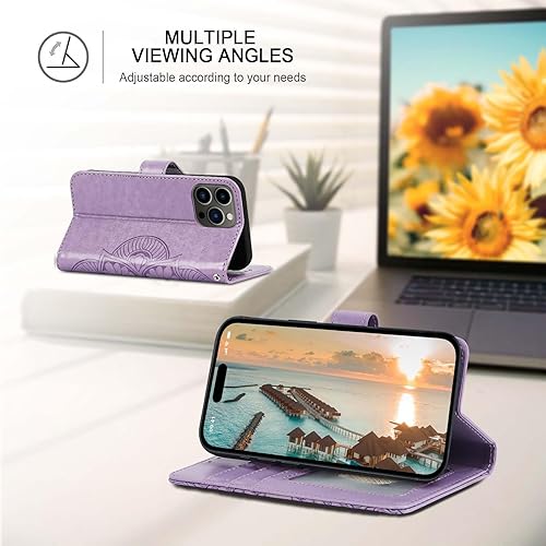 Miniatura 10 de Ateeky Funda tipo cartera para iPhone 15 Pro Max, función atril, funda protectora de piel sintética con ranura para tarjeta de crédito cierre