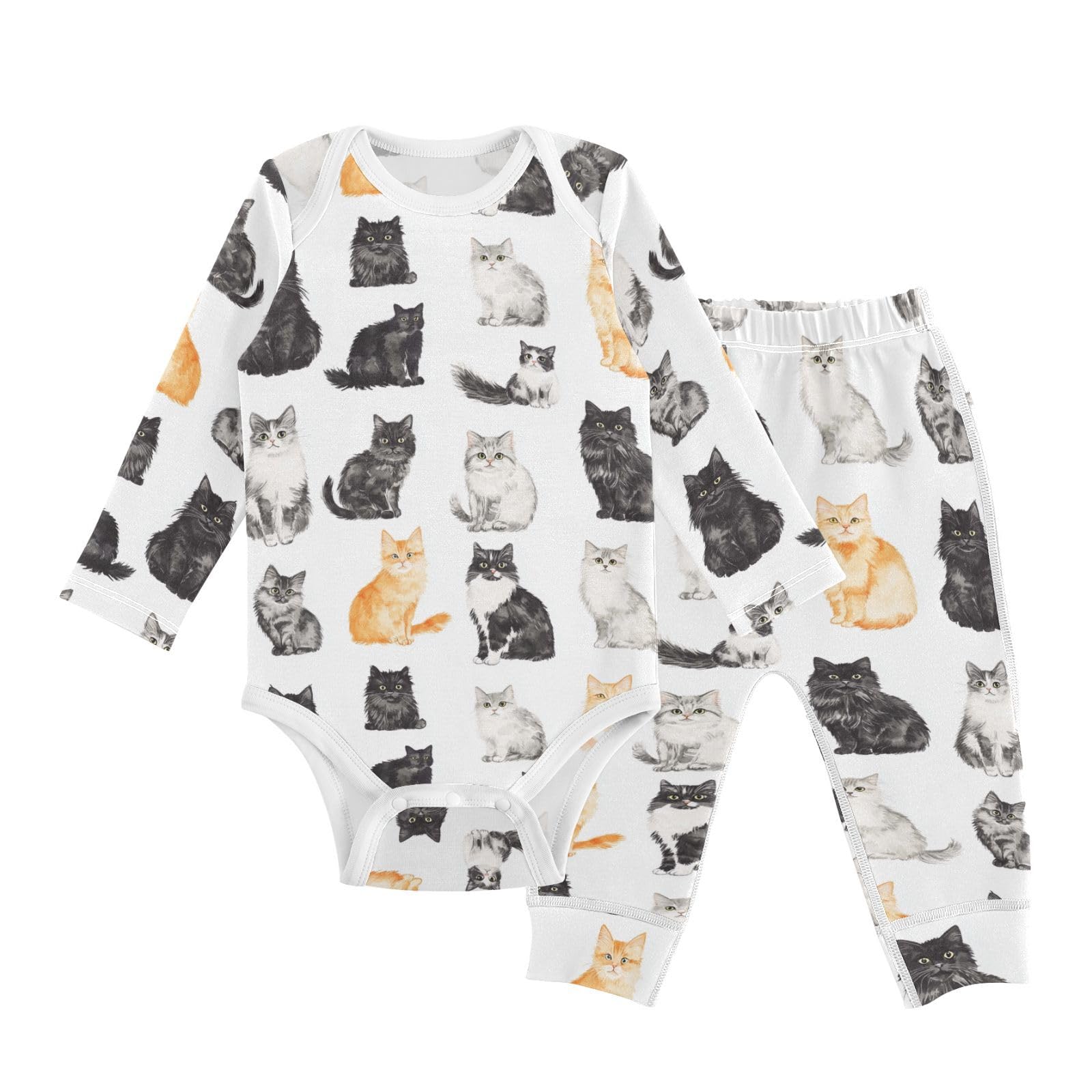 vvfelixl Baby Bodysuits Pants Sets Different Breeds Cats Baby Bodysuit Long Sleeve Baby Clothes for Boys Girls 12-18M