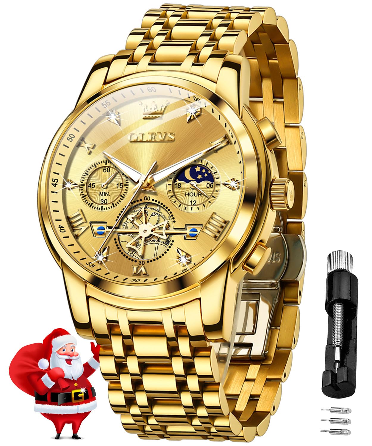 OLEVS Mens Watches Chain Chronograph Business Dress Quartz Stainless Steel Wrist Watch Waterproof Luminous Date (B0DDT3XFRR) Amazon Price History, Amazon Price Tracker