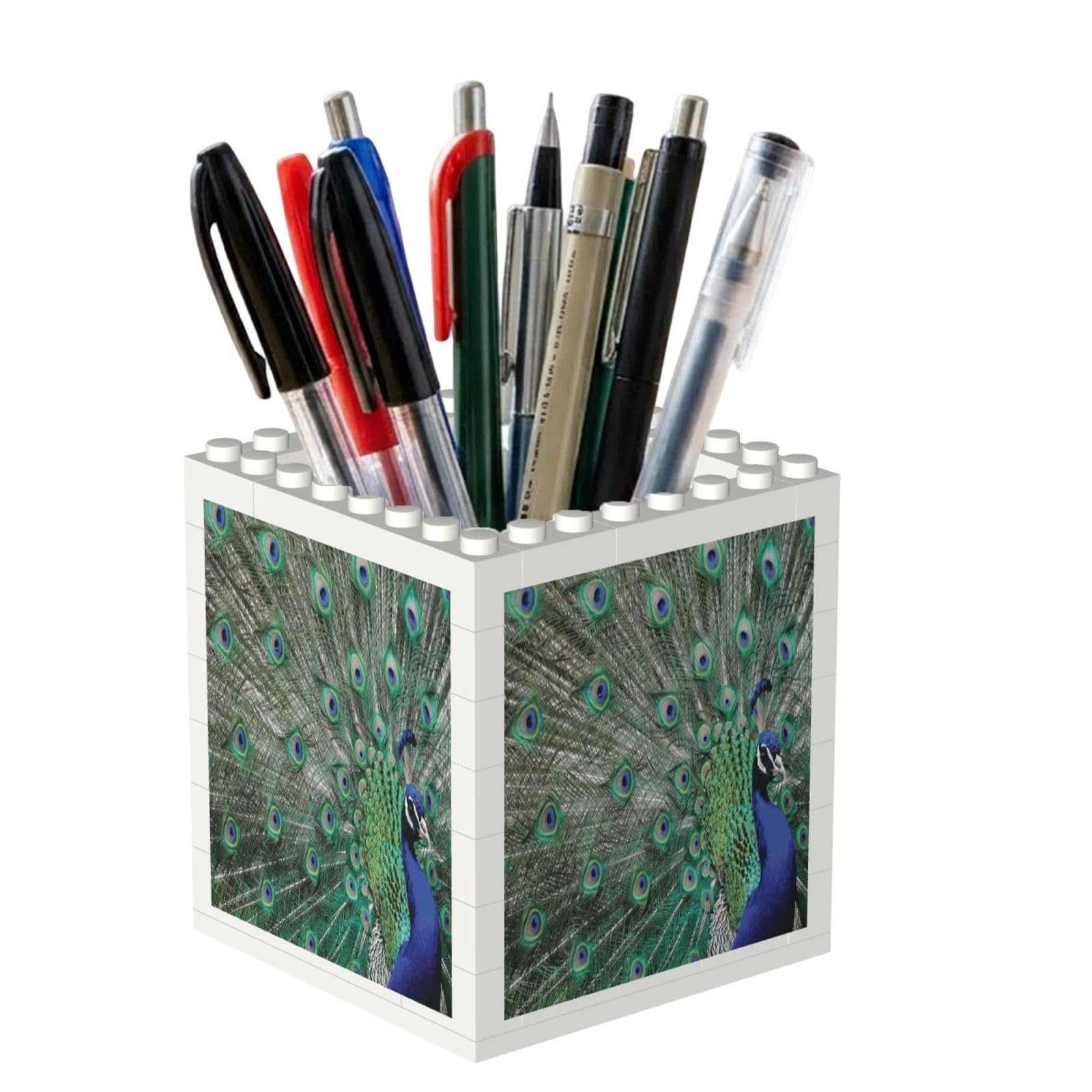 Poadnly Peacock Displaying Feathers Open Wings, Pen Pot Pencil Holder for Office Home School, Compact Desk Organiser for Office Stationery