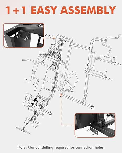 Miniatura 7 de Mikolo Gimnasio Doméstico, Estación de Entrenamiento con Pila de Pesos de 150LBS, Equipo de Gimnasio Doméstico Multifuncional, Equipo de Ejercicio