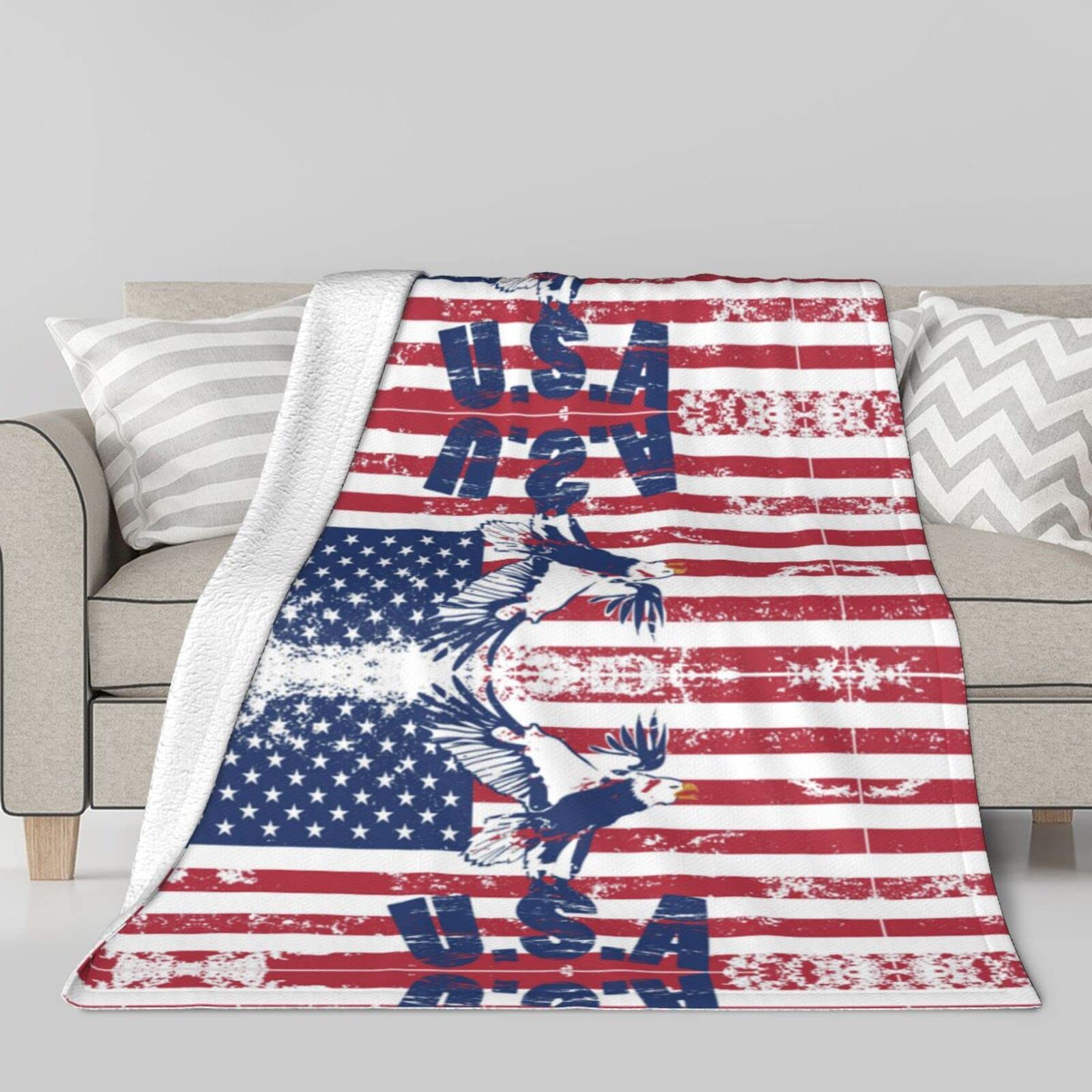 IUBBKIAmerican National Flag with Eagle Blanket Ultra-Soft Micro Fleece Blanket Super Soft Warm Blanket Blanket for Living Room Decoration