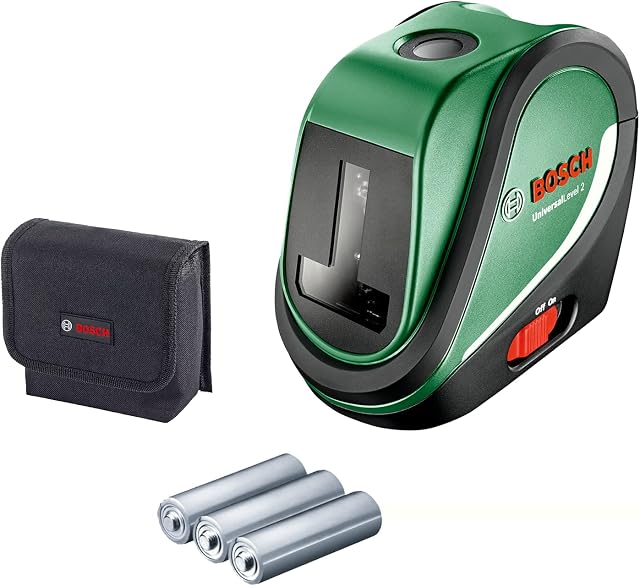 Bosch cross line laser UniversalLevel 2 (laser cross incl. integrated plumb points for precise alignment and easy application transfer)