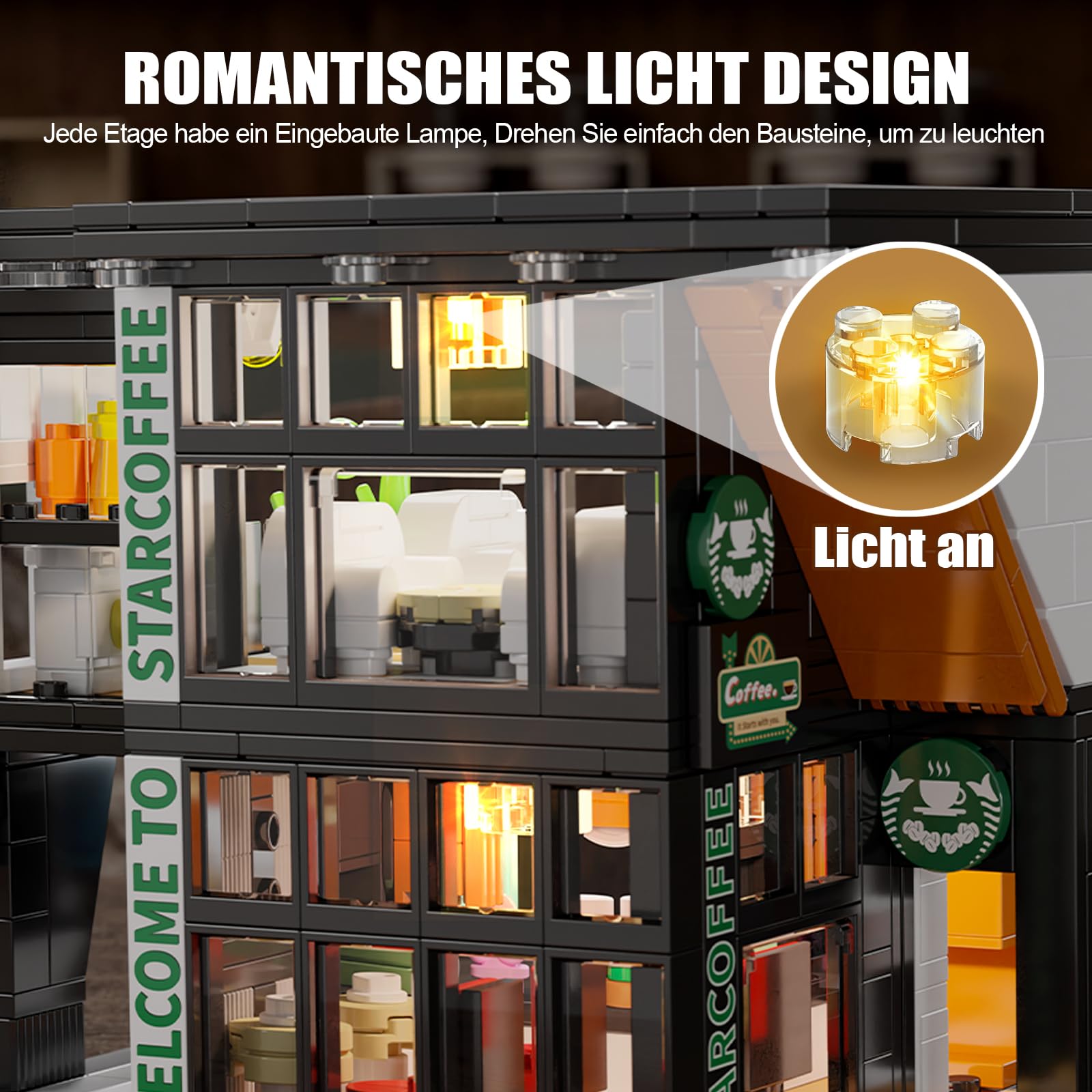 HIGH GODO City Coffee Shop Building Blocks, 581 PCS Street View Cafe Shop Architecture Decoration Model Kit - Image 4