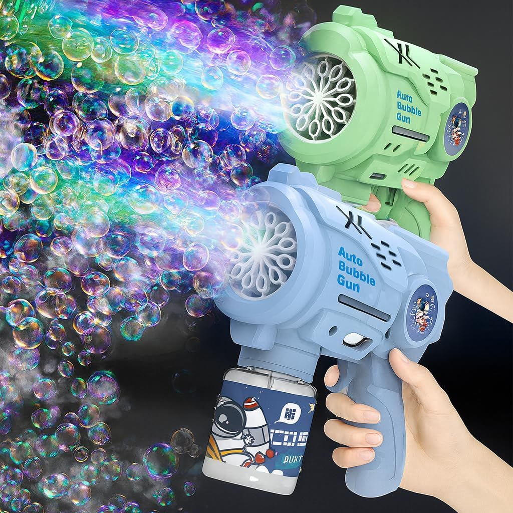 Máquina de Bolhas Infantil Astronauta com 12 Saídas – Pistola de Bolhas Automática Portátil, Sem Bateria e Sem Água de Bolha Lança Bolha De Sabão, Automática, Colorido, Brinquedo Infantil Premium
