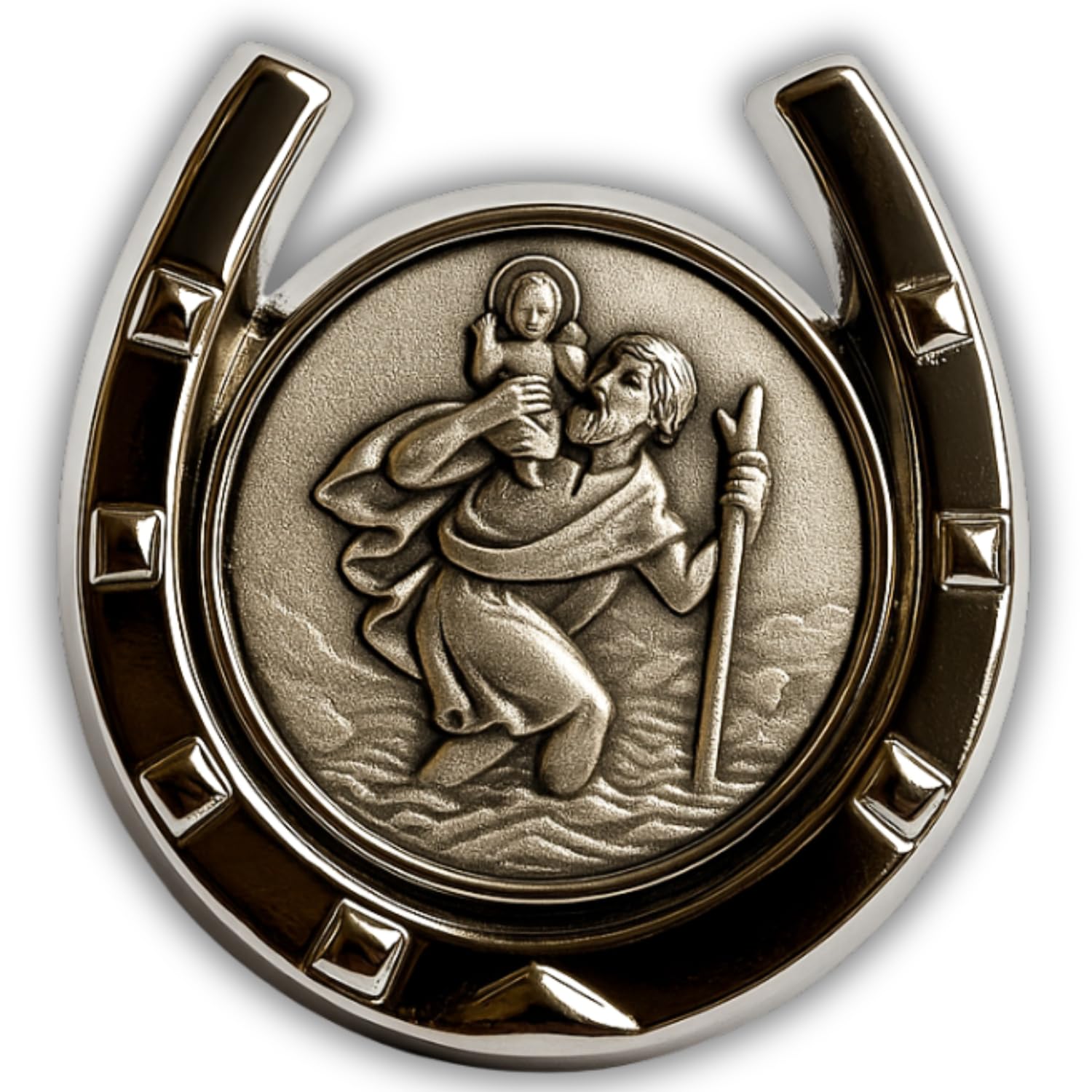 ELBKAISER – Christopherus Auto Magnet - Hufeisen – Autofahrer & Schutzengel Auto Magnet - edle Christophorus Auto Variante als Geschenk