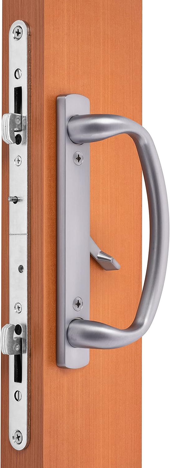 Rockwell Security Charlotte Patio Sliding Door Handle Set Brushed Chrome Fits 3-15/16 Inch CTC Screw Holes for Residential Use