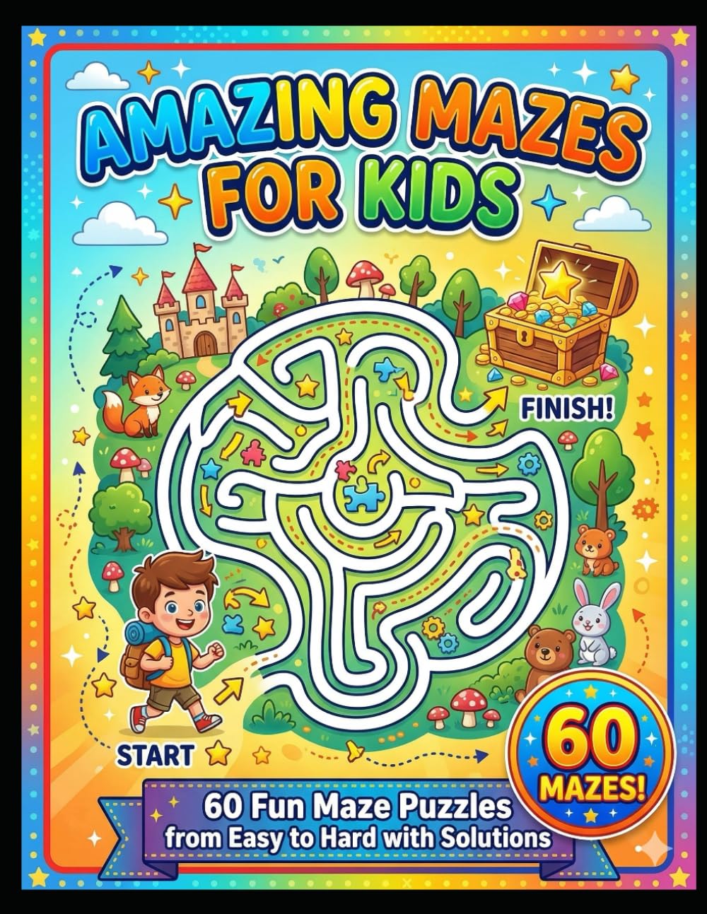 Amazing Mazes for Kids: 60 Fun Maze Puzzles from Easy to Hard with Solutions