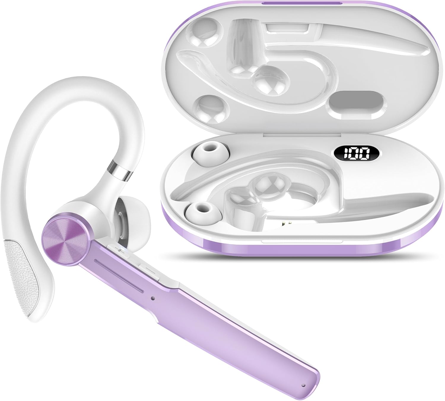 Bluetooth Headset V5.3, Wireless Bluetooth Earpiece with 500mAh Charging Case, 110H Talktime Noise Cancelling Single Ear Headset, Hands Free Headphones with Mic for Cell Phone Driving Office