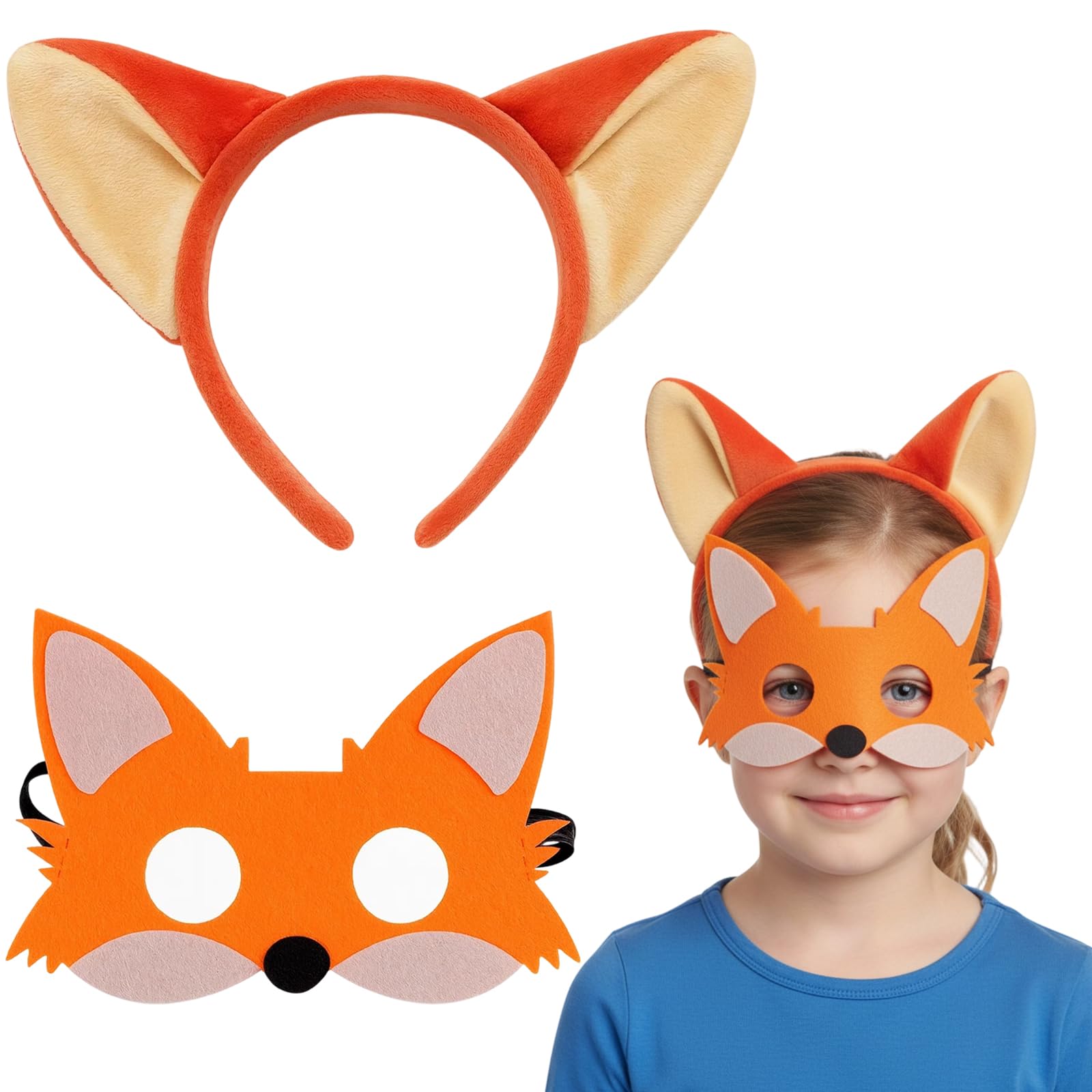 SrgPui 2Pcs Fox Costume, Fox Ears, Carnival Animal Costume Set including Ears Headband, Mask
