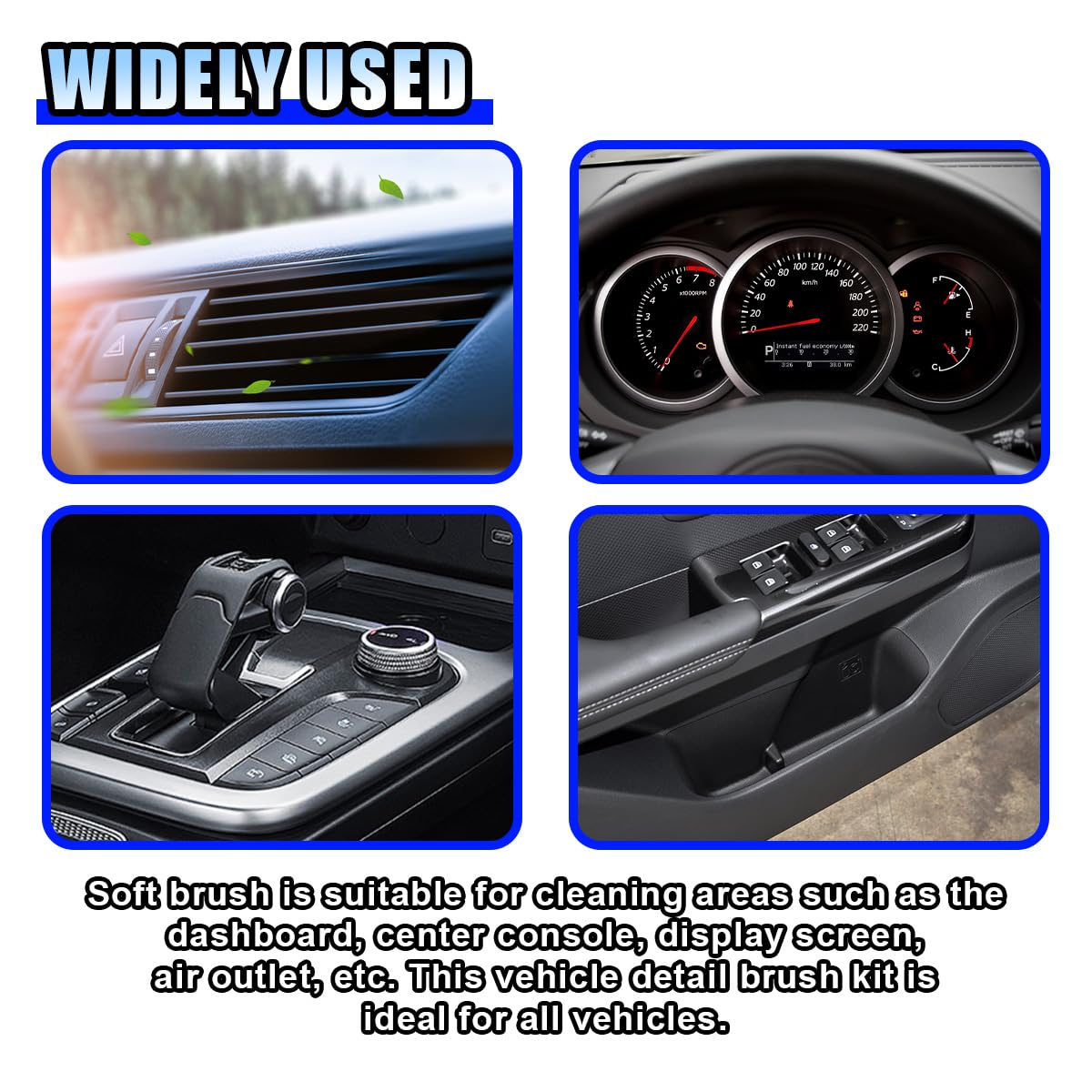 Cepillo para detalles de coche, cerdas ultrasuaves XL, cepillo sintético XL, cepillo de limpieza interior de automóvil con estante de almacenamiento, herramienta profesional para quitar el polvo para