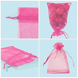 ANZNKU 100 Pack 4x6 inches Pink Drawstring Organza Mesh Bags, Wedding Favor Gift Bags For Party, Festival, Christmas, Sheer Organza Favor Candy Bag